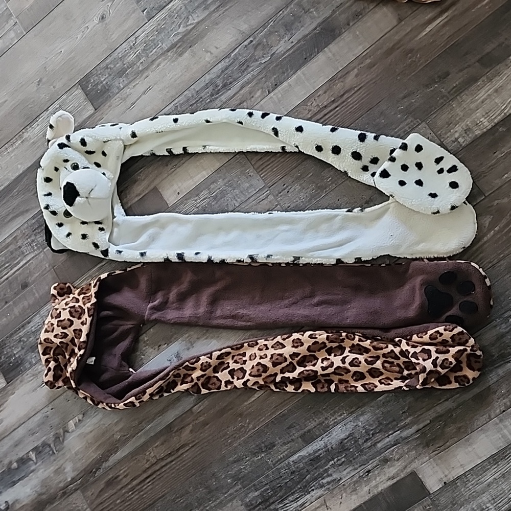 Two youth-adult animal hat/mitten set